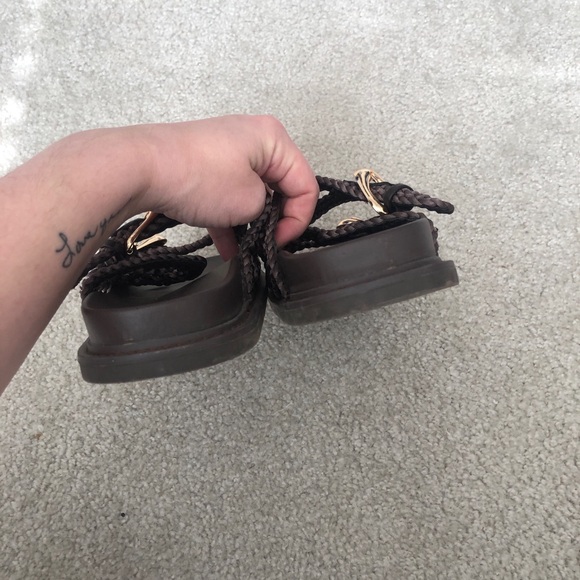 Joie Brown Waffle Woven Sandal With Gold Buckle Size 8.5 - Picture 5 of 7